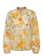 Floral Cotton Blouse Tops Blouses Long-sleeved Yellow Mango