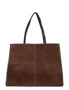 Leather Shopper Bag With Stitching Shopper Taske Brown Mango