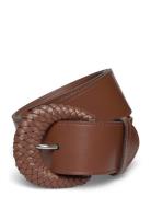 Woven-Buckle Vachetta Leather Wide Belt Bælte Brown Lauren Ralph Laure...