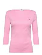 New Cody Slim Boat-Nk 3/4Slv Tops T-shirts & Tops Long-sleeved Pink To...