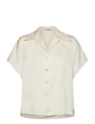 Short-Sleeved Satin Shirt Tops Shirts Short-sleeved White Mango