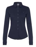 1985 Slim Pique Ls Shirt Tops Shirts Long-sleeved Navy Tommy Hilfiger
