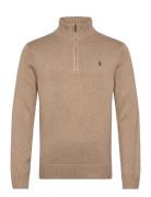 Cotton Quarter-Zip Sweater Tops Knitwear Half Zip Jumpers Beige Polo R...