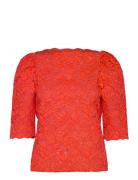 Heavy Lace Blouse Tops Blouses Short-sleeved Red Stella Nova