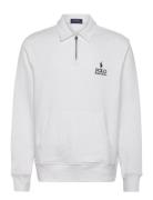 Logo Fleece Collared Sweatshirt Tops Knitwear Half Zip Jumpers White P...