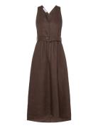 Belt Linen Dress Knælang Kjole Brown Mango