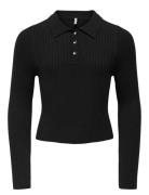Kogmila Ls Rib Button Polo Neck Cp Knt Tops T-shirts & Tops Polos Blac...