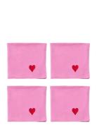 Napkins 4-Pack Pink Hearts Home Textiles Kitchen Textiles Napkins Clot...