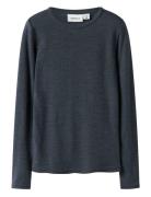 Nknwax Wool Rib Ls Top Tops T-shirts Long-sleeved T-Skjorte Navy Name ...
