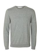 Slhberg Crew Neck Noos Tops Knitwear Round Necks Grey Selected