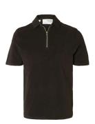 Slhrelax-Terry Ss Zip Polo Ex Tops Polos Short-sleeved Black Selected