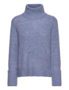 Slfsia Ras Ls Knit High Neck Tops Knitwear Turtleneck Blue Selected