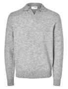 Slhrai Ls Knit Open Polo Tops Knitwear Long Sleeve Knitted Polos Grey ...