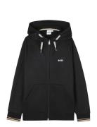 Hooded Cardigan Tops Sweatshirts & Hoodies Hoodies Black BOSS