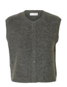 Slflulu Sl Button O-Neck Vest Noos Vests Knitted Vests Grey Selected
