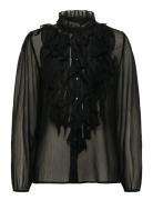 Liljasz Crinkle Ls Shirt Tops Blouses Long-sleeved Black Saint Tropez