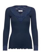 Rwbernadine Organic Ls V-Neck Lace Tops T-shirts & Tops Long-sleeved N...