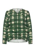 2429 Checkered Cady, Long Sleeve Ga Designers Blouses Long-sleeved Gre...