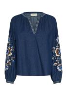 Crgro Blouse Tops Blouses Long-sleeved Navy Cream