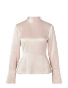 Celene Tie Detailed Satin Blouse Tops Blouses Long-sleeved Pink Malina