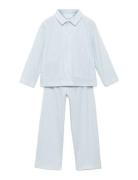 Striped Cotton Long Pyjama Pyjamassæt Blue Mango