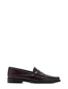 Gathered Leather Moccasin Shoes Flat Loafers Burgundy Mango