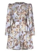 Tailored Satin Belt Dress Kort Kjole Blue By Ti Mo