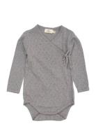 Pointelle Heart Crossover Body Ls Bodies Wrap Bodies Grey Copenhagen C...