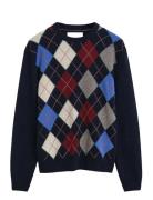 Argyle C-Neck Tops Knitwear Round Necks Navy GANT