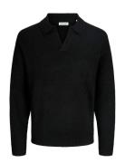 Jjsoho Ollie Knit Split Neck Ln Tops Knitwear V-necks Black Jack & J S