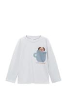Chest-Pocket Printed T-Shirt Tops T-shirts Long-sleeved T-Skjorte Blue...