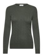 O-Neck Cable Sweater Tops Knitwear Jumpers Khaki Green Davida Cashmere