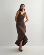 Malina - Brun - Alia Cowl Neck Ruffled Maxi dress