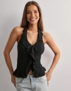 Nelly - Sort - Lovely Halterneck Frill Top