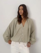 Nelly - Grøn - Button Blouson Blouse