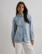 Pieces - Blå - Pcgeggo Ls Curved Denim Shirt Bc