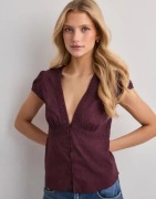 Nelly - Rød - Striped Lace Detail Blouse