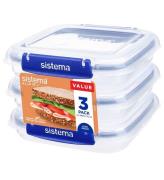 Sistema Madkasse - Square Klip it Plus - 3-pak - 520ml - BlÃ¥