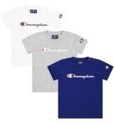 Champion T-shirt - 3-Pak - Hvid/GrÃ¥ Melange/BlÃ¥