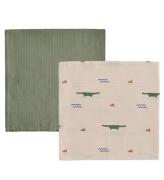 OYOY Stofbleer - 70x70 cm - Krokodille - 2-pak - Beige/Olive Gre