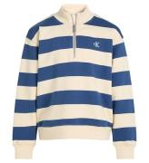 Calvin Klein Sweatshirt - Terry Striped Half-Zip - Ensign Blue/T